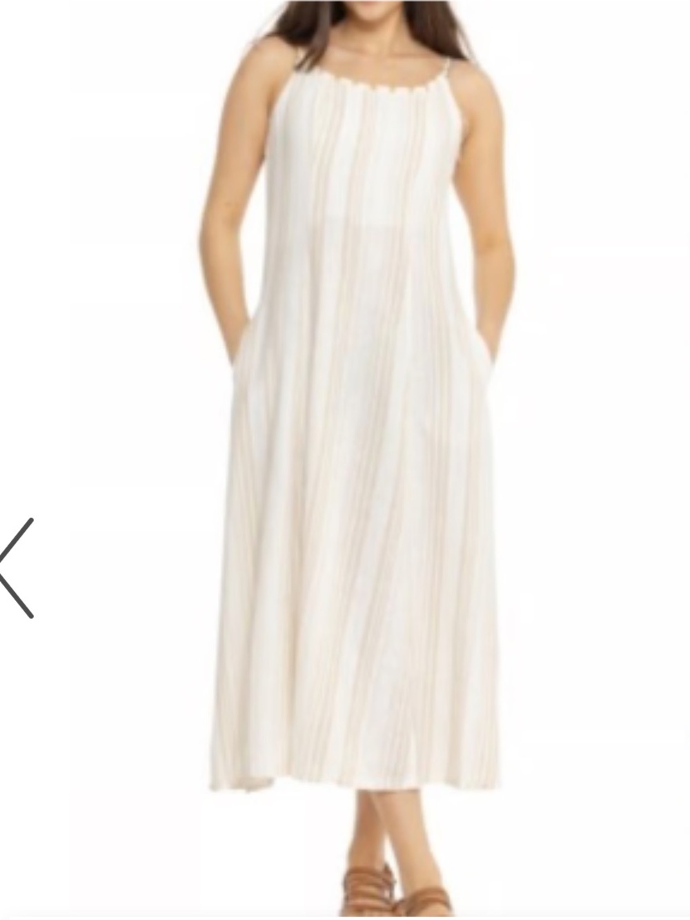 NWT Calypso Cream linen Striped Spaghetti-Strap Maxi Dress size 12